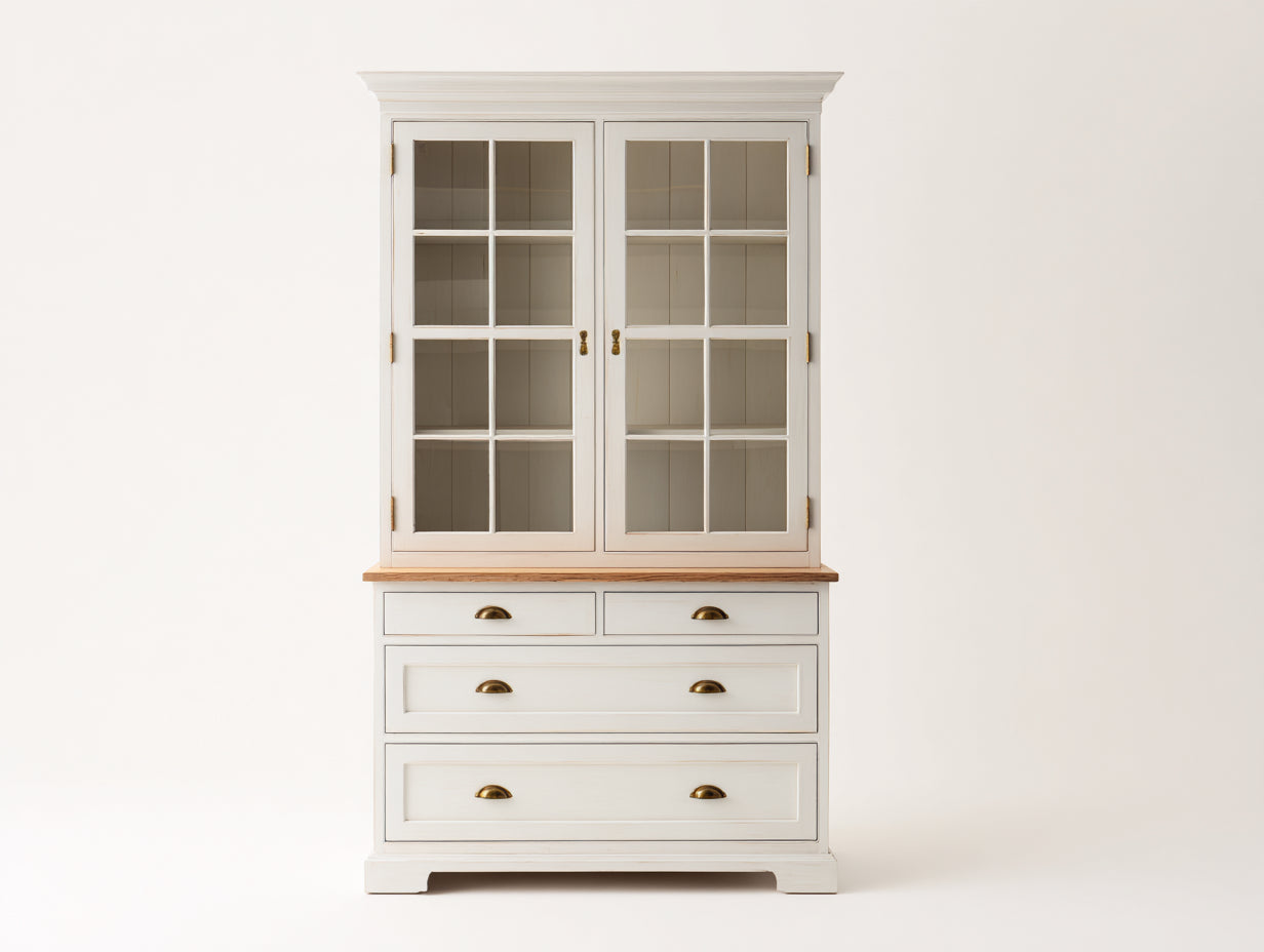 Vitrina de madera y vidrio 100x40x190 cm - blanco-marrón - estilo clásico con cajones