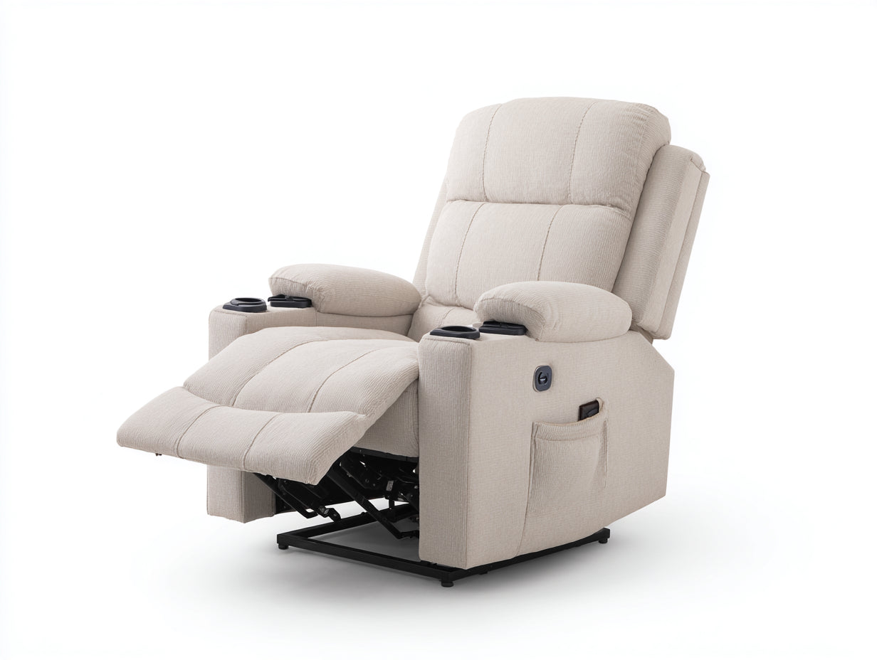 Sillones reclinables de tela 106x99x102 cm - beige claro - diseño acolchado para salón