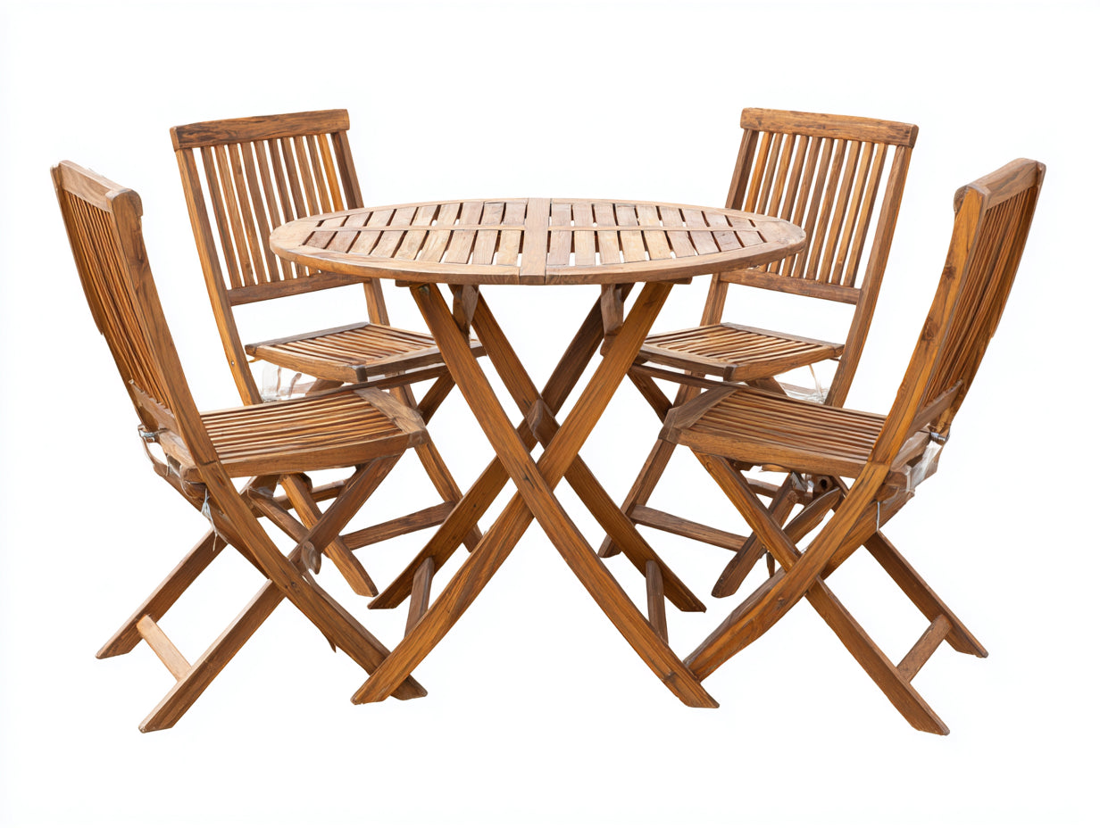 Conjuntos de comedor de jardín 100x100x75 cm - madera marrón - estilo natural con 4 sillas plegables