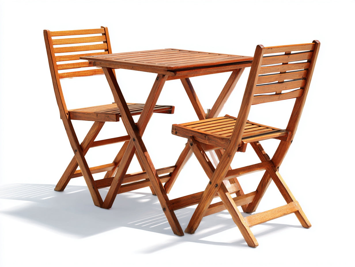 Conjuntos de comedor de jardín 70x70x74 cm - madera marrón para exterior - estilo natural con 2 sillas plegables