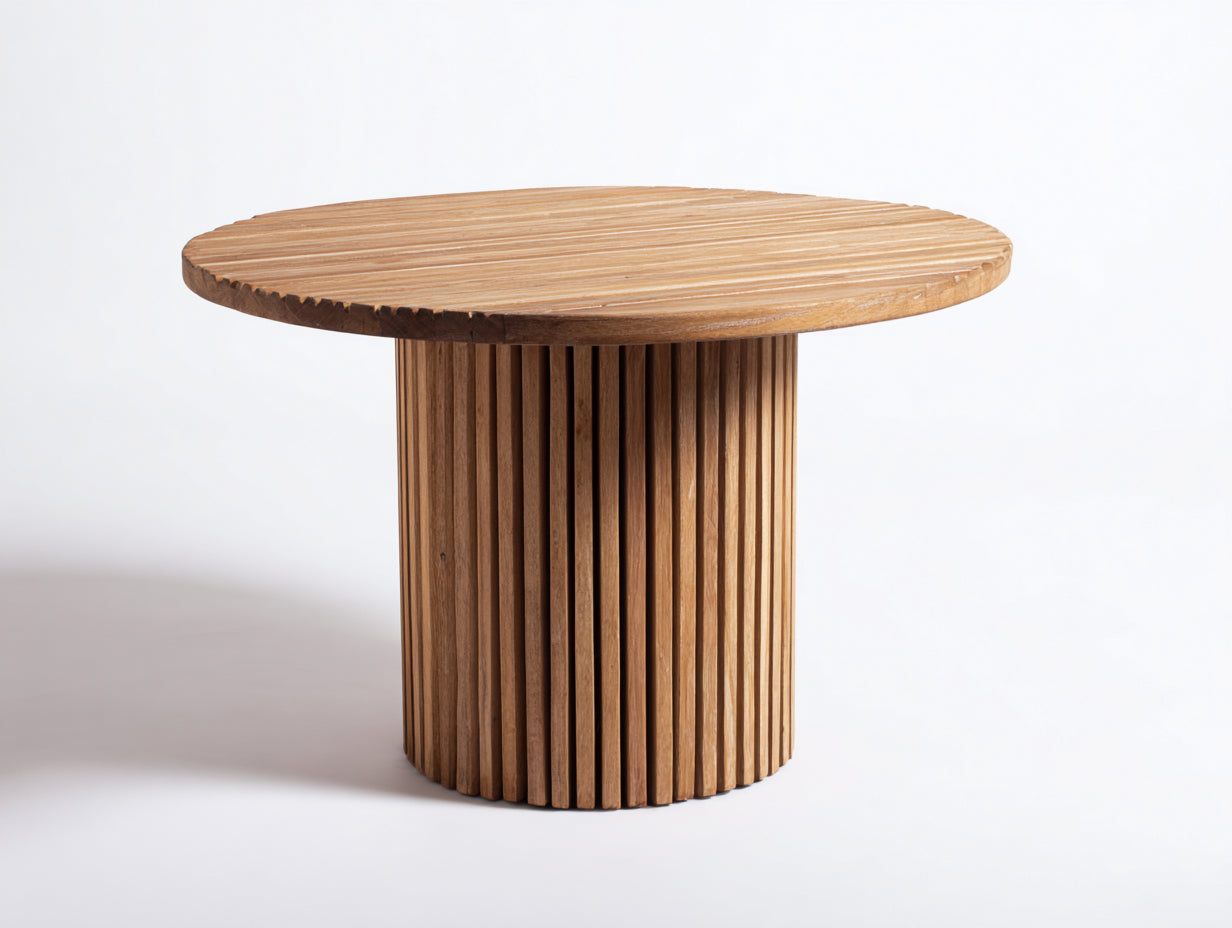 Mesas de jardín de madera 115x115x75 cm - madera natural - diseño redondo con base cilíndrica