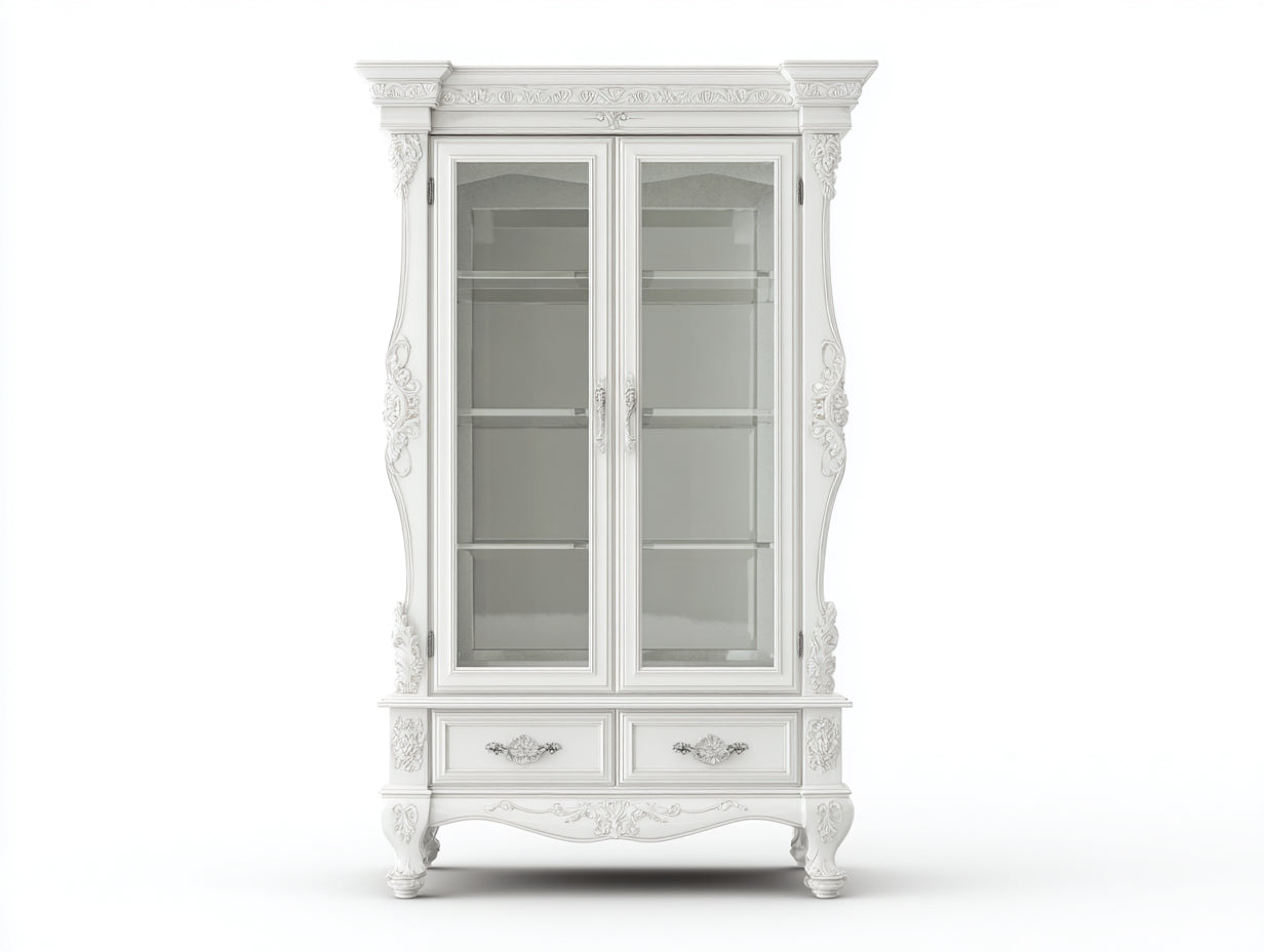 Vitrina madera y cristal 96x42x190 cm - blanco - estilo clásico