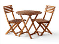 Conjuntos de comedor de jardín de madera 80x80x74 cm - marrón natural - mesa redonda con dos sillas plegables