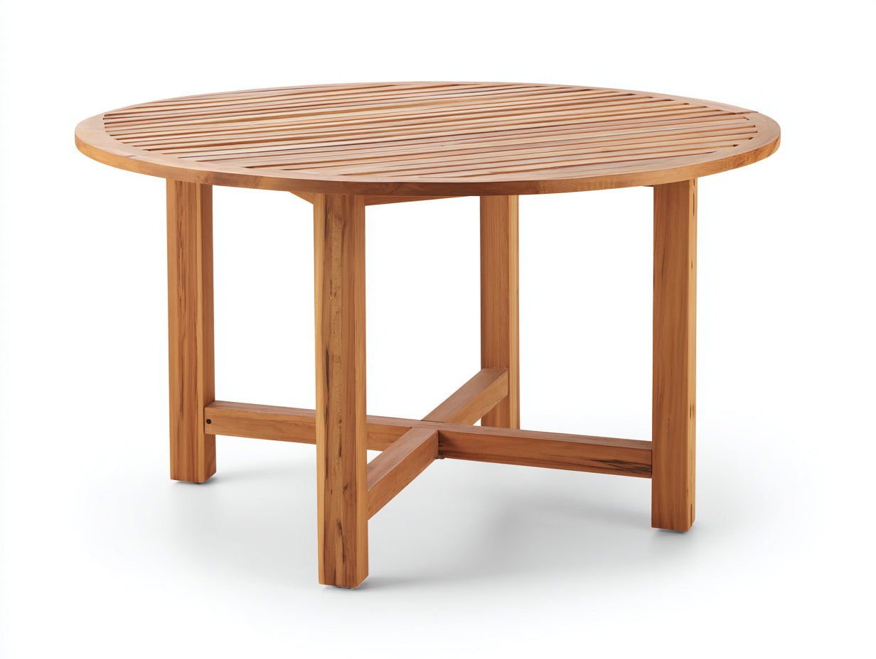 Mesas de jardín madera 120x120x75 cm - marrón claro - diseño redondo