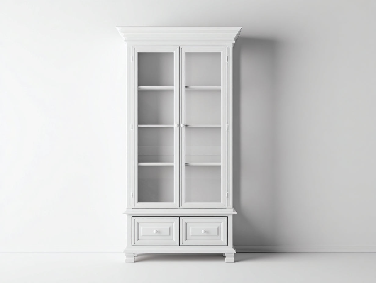 Vitrina 85x38x185 cm - madera y vidrio blanco - estilo clásico para salón
