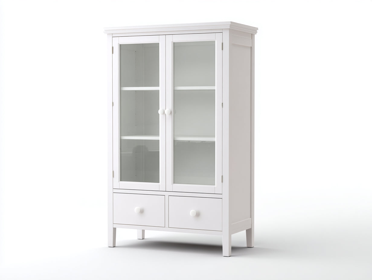 Vitrina de madera 90x40x180 cm - blanco - para salón y comedor con puertas de cristal