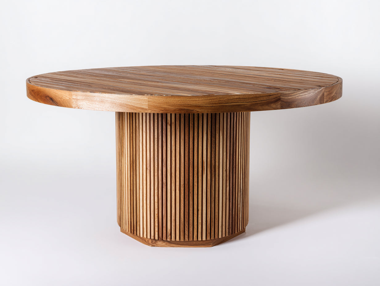 Mesas de jardín madera 140x140x76 cm - marrón natural - diseño redondo moderno