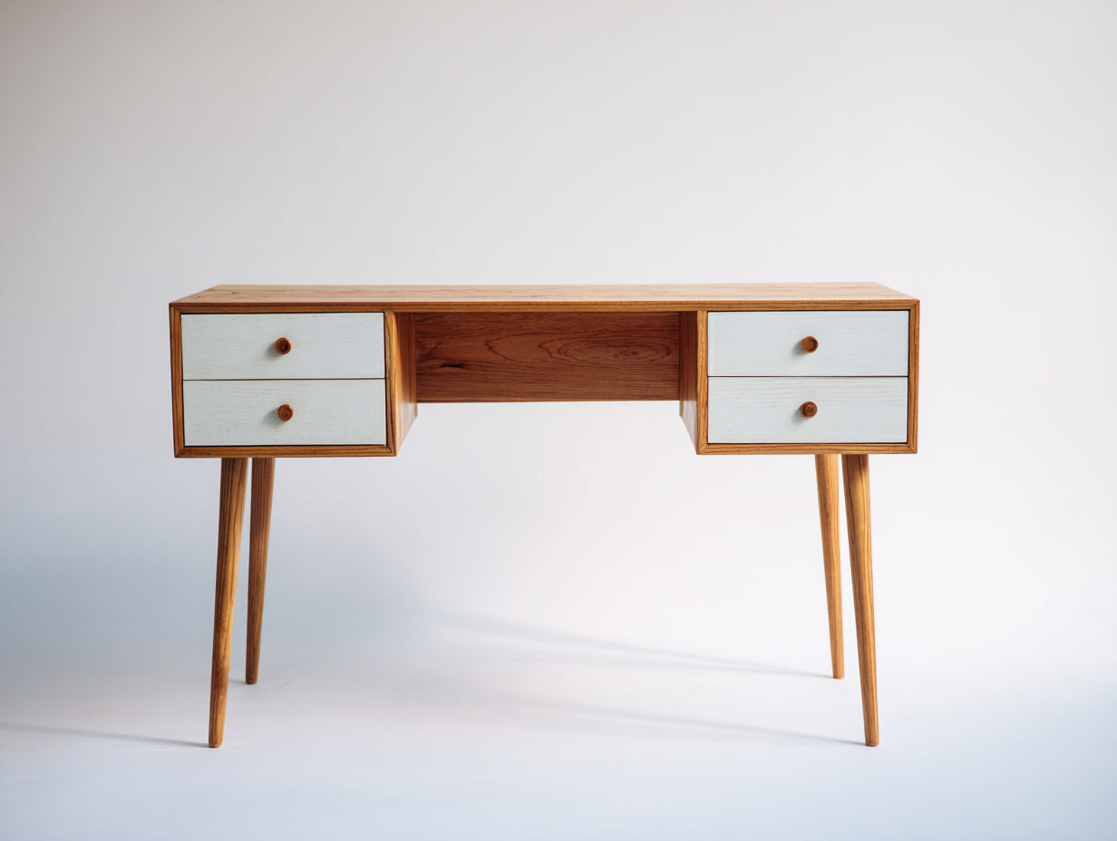 Mesas de oficina madera 110x50x78 cm - blanco-marrón - diseño nórdico con cajones