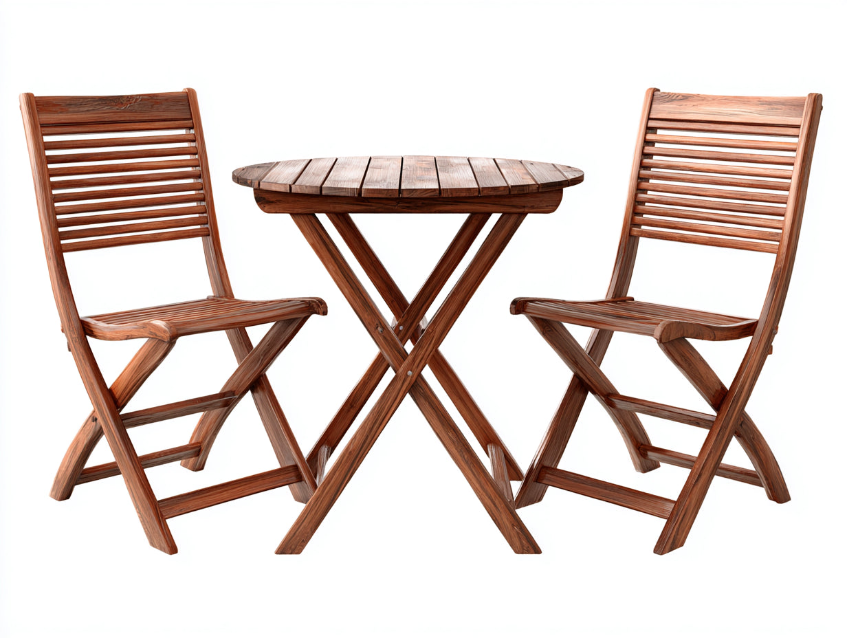 Conjuntos de comedor de jardín 70x70x75 cm - madera marrón - estilo natural con 2 sillas plegables