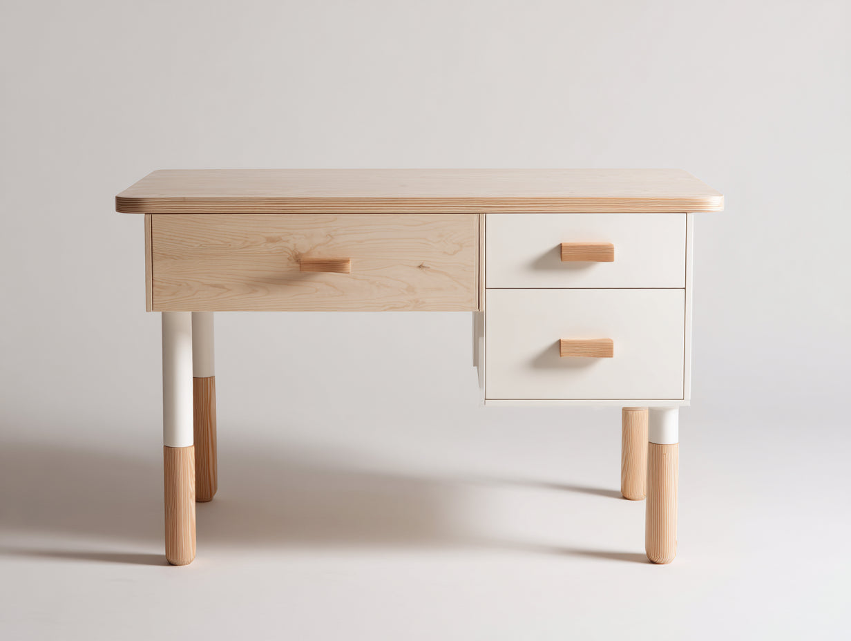 Mesas de oficina madera 100x55x76 cm - blanco-marrón - diseño minimalista con cajones