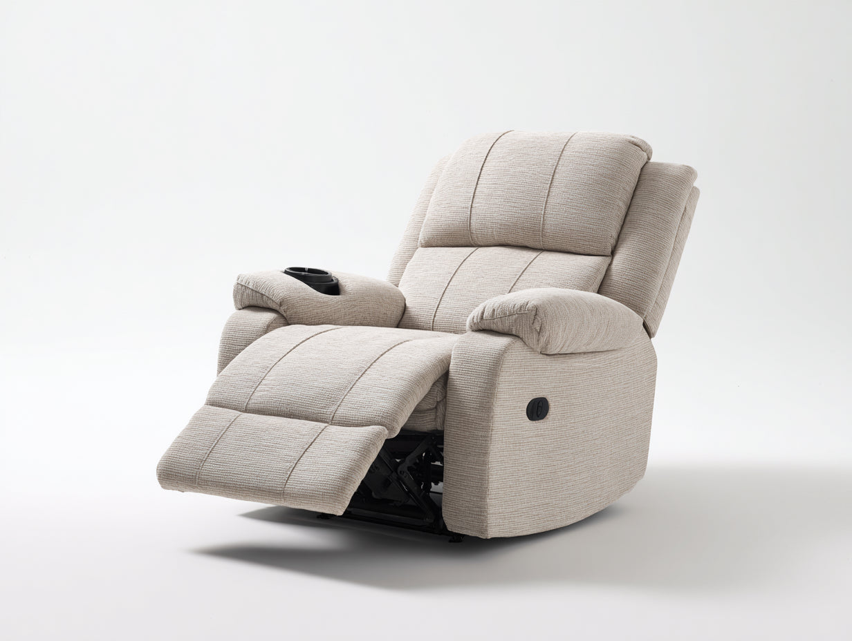Sillones reclinables 95x98x102 cm - tela beige - estilo moderno con reposapiés