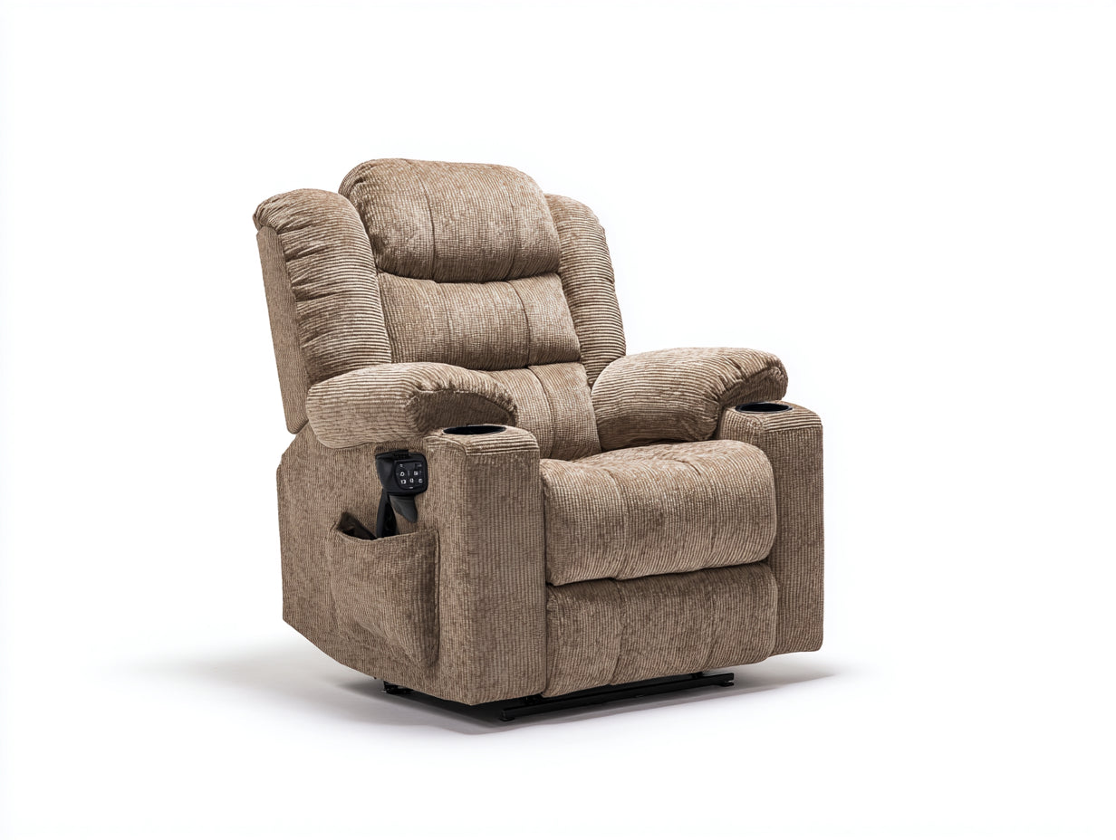 Sillones reclinables de tela acolchada 92x96x105 cm - beige-marrón - con reposabrazos y portavasos