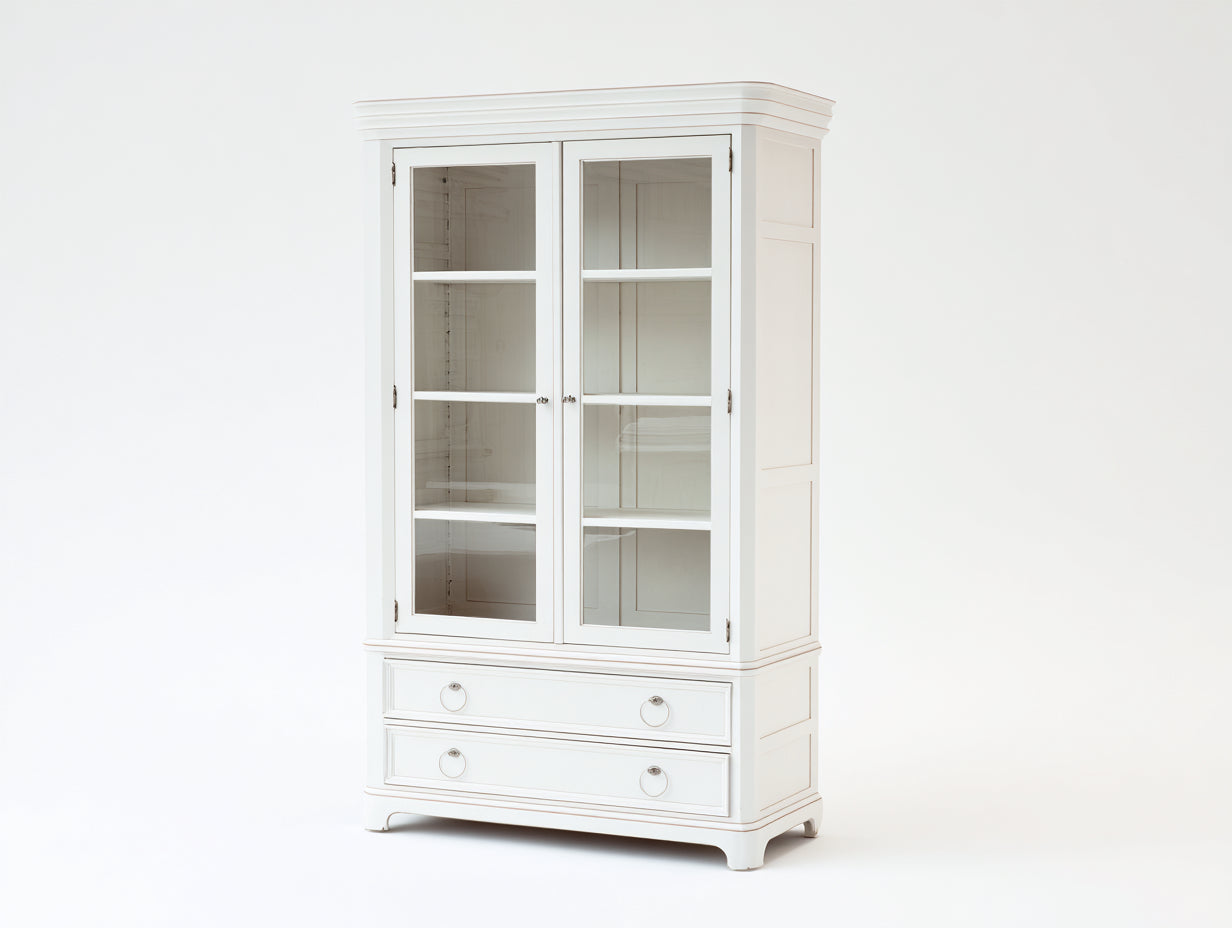 Vitrina de madera técnica 105x42x198 cm - blanco cálido - estilo clásico para salón