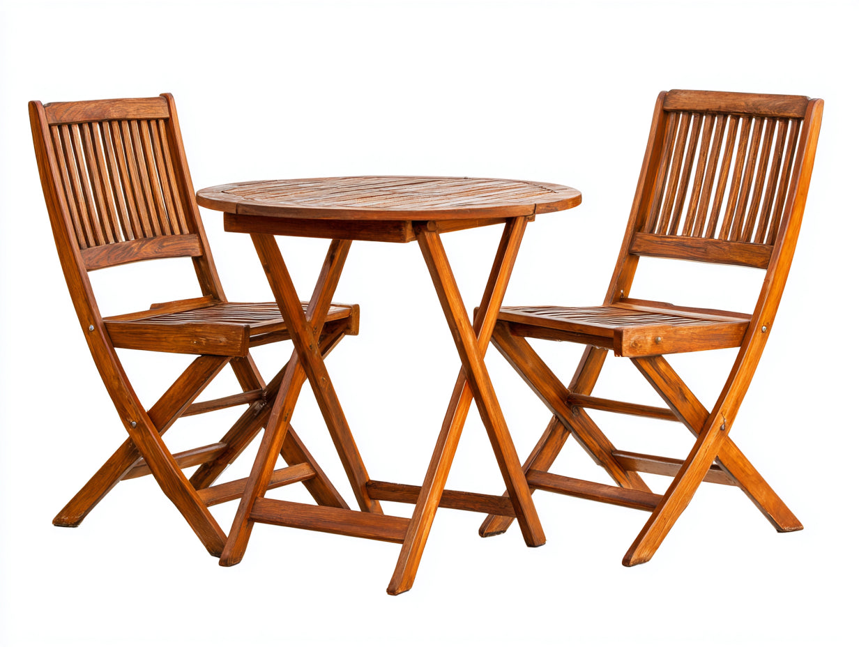 Conjuntos de comedor de jardín 70x70x74 cm - madera marrón para exterior - estilo natural con 2 sillas plegables