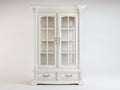 Vitrina 120x42x210 cm - madera y vidrio templado blanco marfil - estilo clásico con 2 puertas y 2 cajones