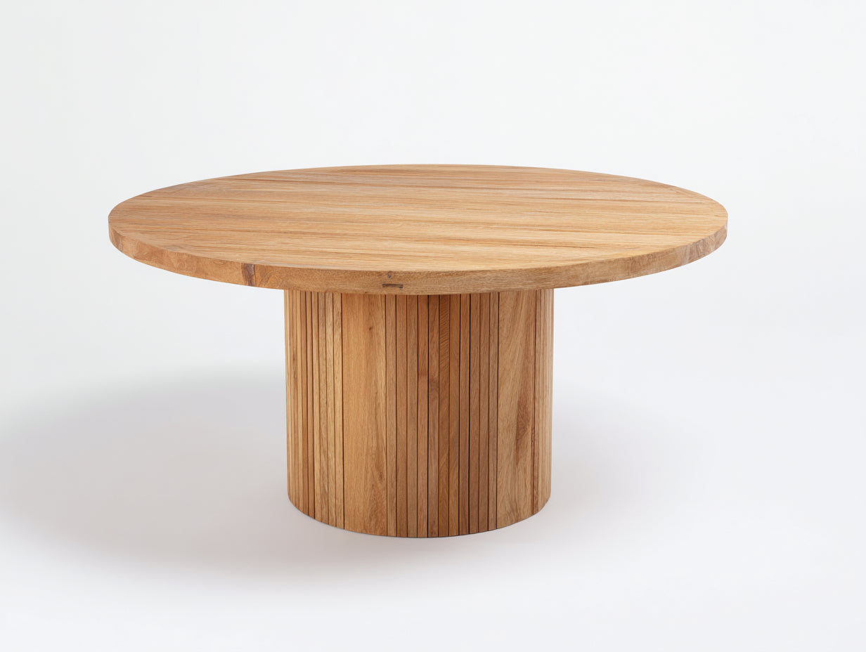 Mesas de jardín madera 130x130x76 cm - marrón - diseño redondo con base cilíndrica