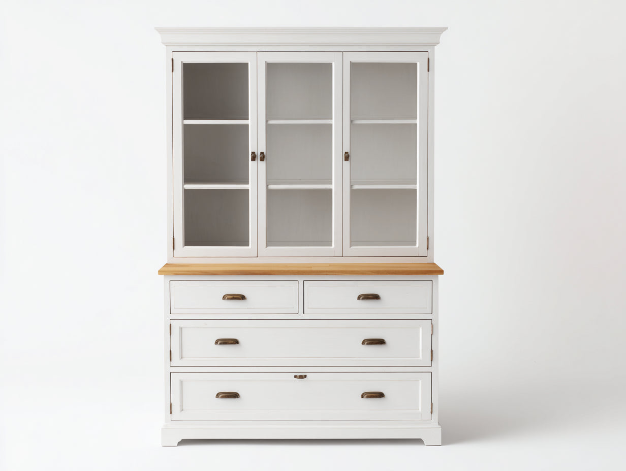 Vitrina madera 120x45x200 cm - blanco-marrón - estilo clásico funcional